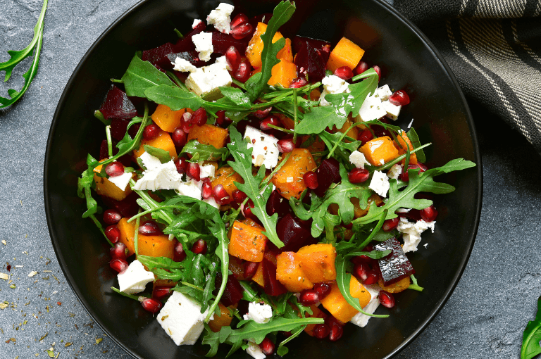 Ensalada de calabaza asada, remolacha y granada