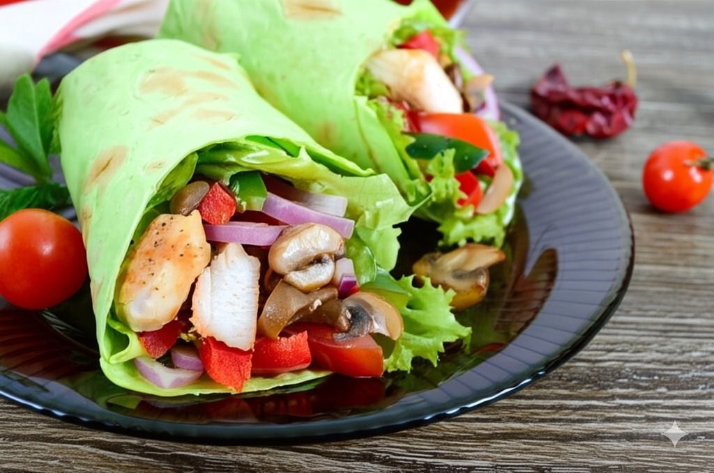 Wraps de Espinaca con Pollo y Vegetales